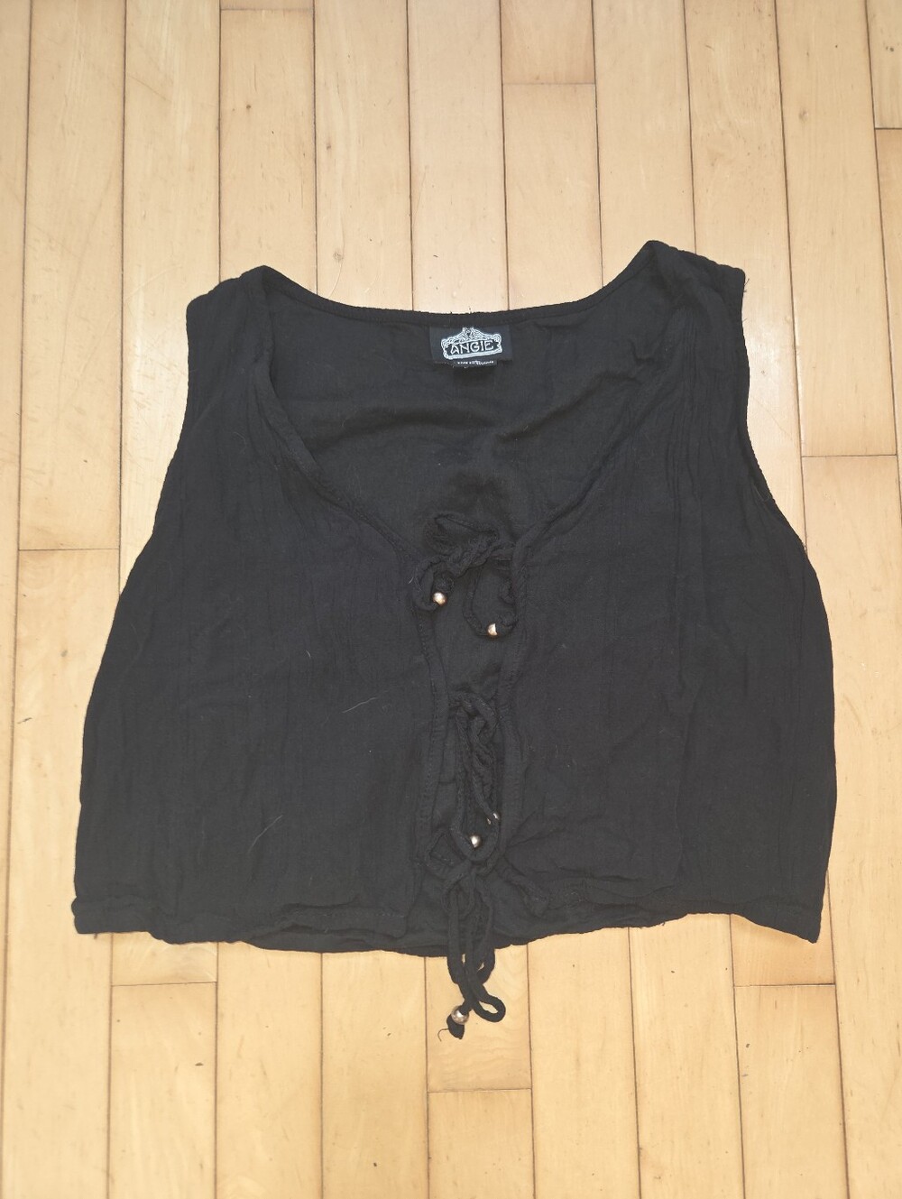 Angie Black 3 Tie Cropped Tank Top